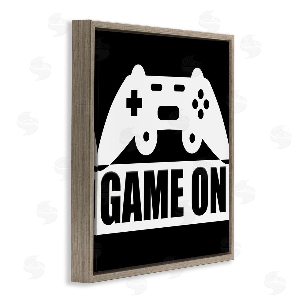 Kim Allen Game On Retro Black & White Brown Floating Frame Canvas Wall Art Print