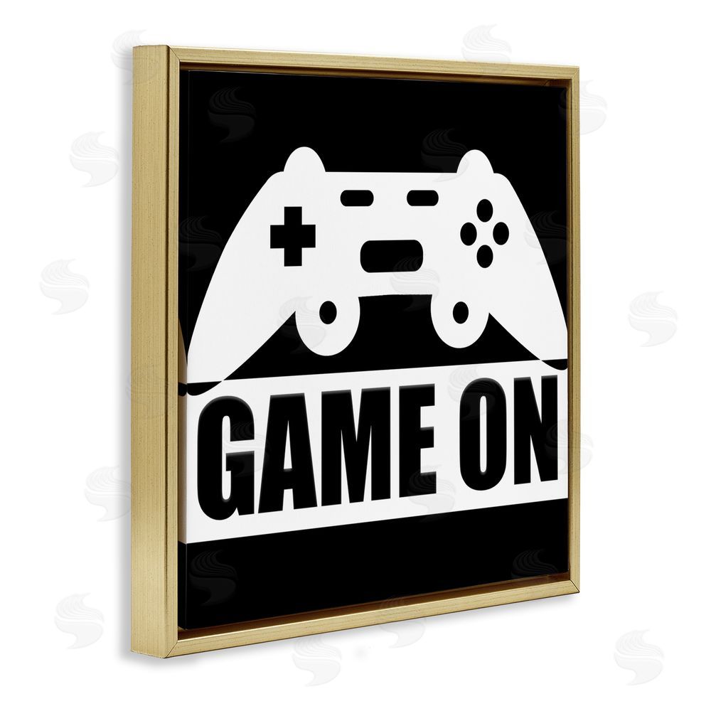 Kim Allen Game On Retro Black & White Gold Floating Frame Canvas Wall Art Print