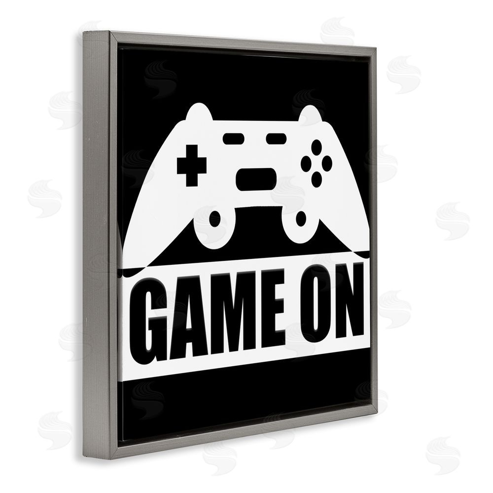 Kim Allen Game On Retro Black & White Gray Floating Frame Canvas Wall Art Print