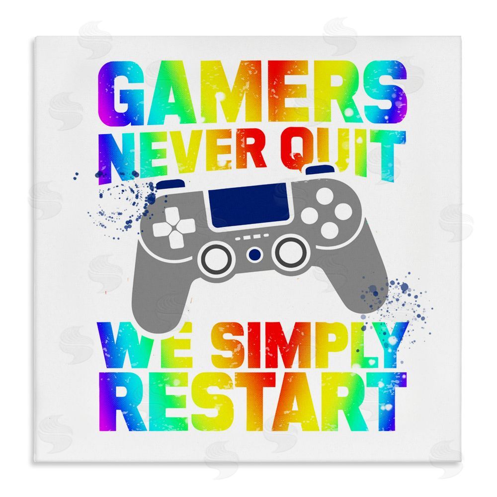 Kim Allen Rainbow Gamers Never Quit Stretched Canvas Wall Art Print