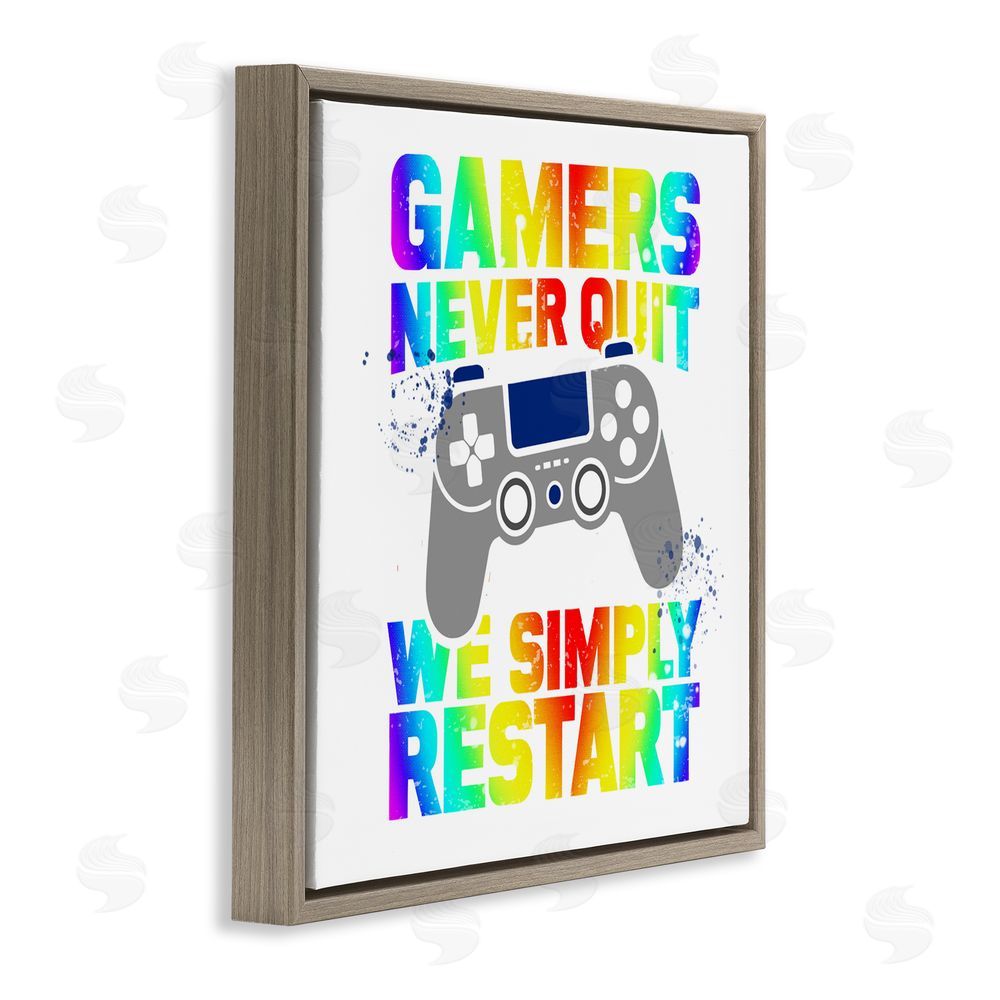 Kim Allen Rainbow Gamers Never Quit Brown Floating Frame Canvas Wall Art Print