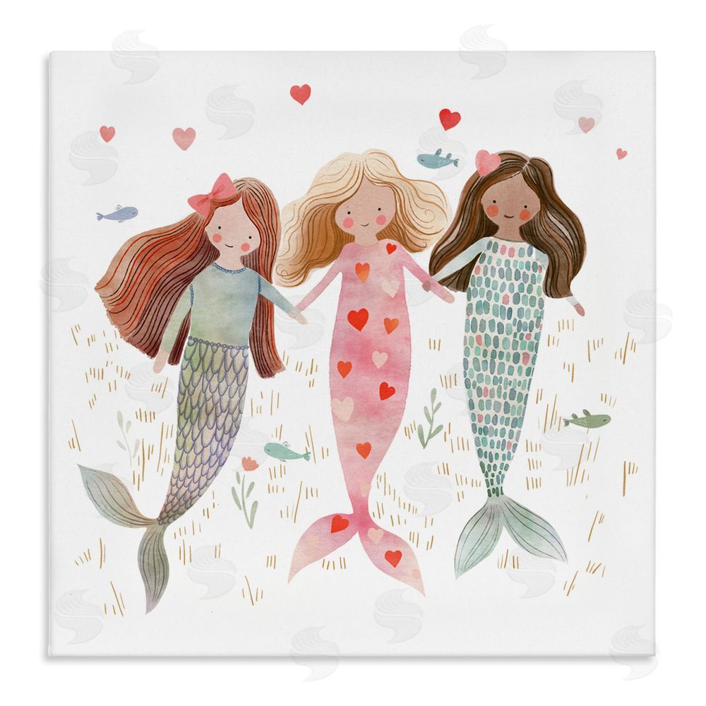 Leah Straatsma Trio of Mermaids Friendship Stretched Canvas Wall Art Print