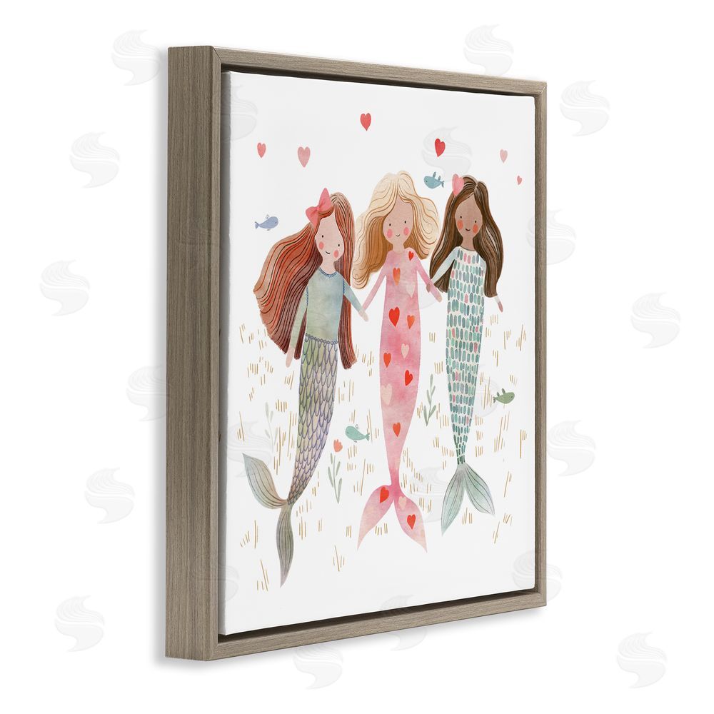 Leah Straatsma Trio of Mermaids Friendship Brown Floating Frame Canvas Wall Art Print