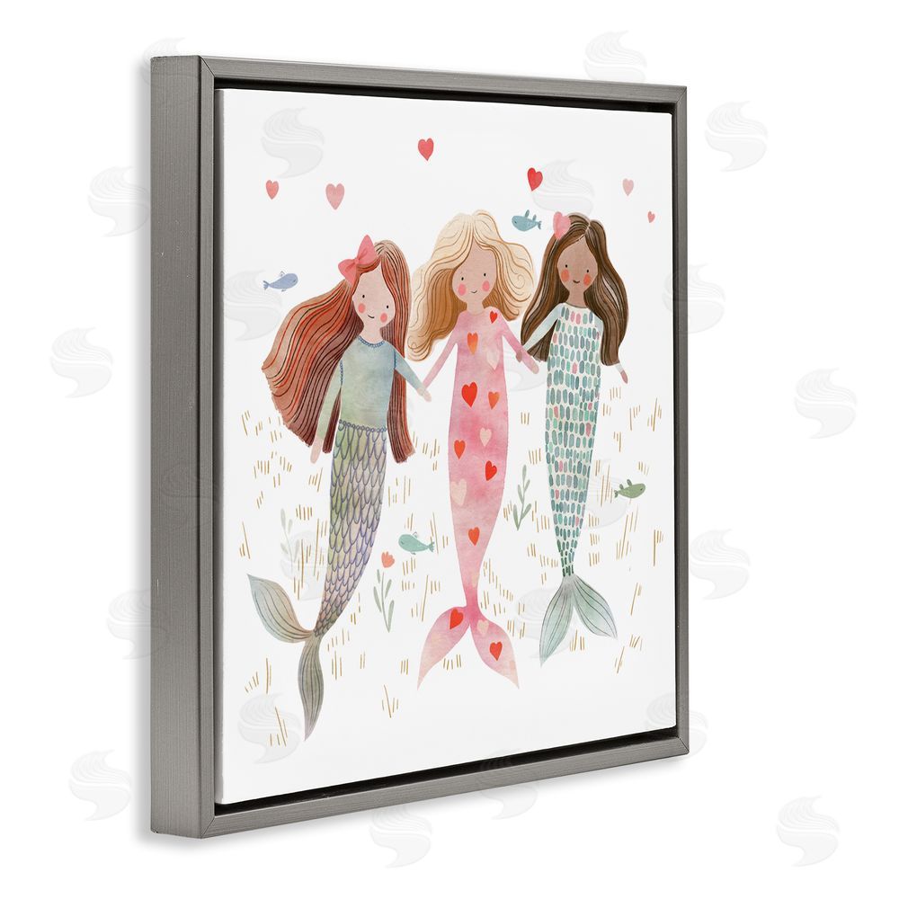 Leah Straatsma Trio of Mermaids Friendship Gray Floating Frame Canvas Wall Art Print