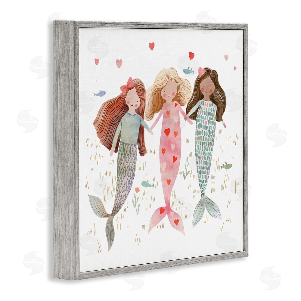 Leah Straatsma Trio of Mermaids Friendship Gray Framed Giclee Print Wall Art