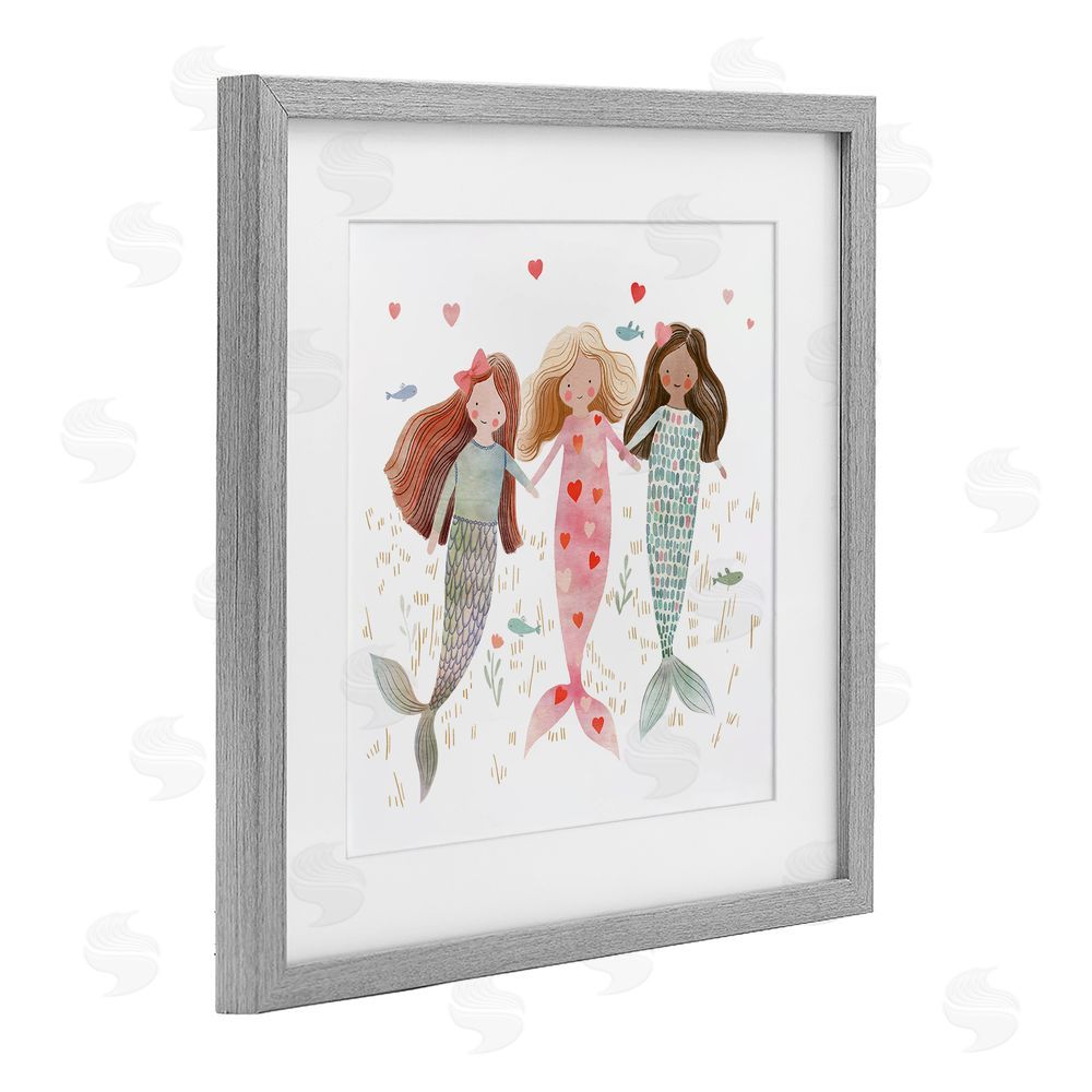 Leah Straatsma Trio of Mermaids Friendship Gray Framed Print Under Glass Wall Art