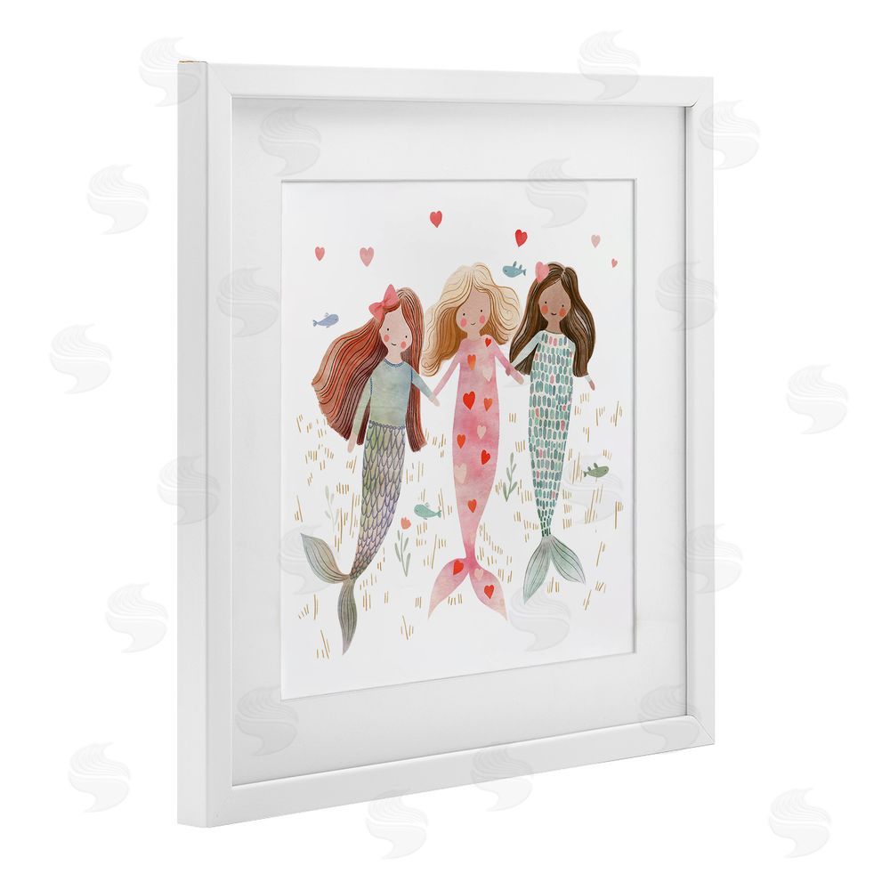 Leah Straatsma Trio of Mermaids Friendship White Framed Print Under Glass Wall Art