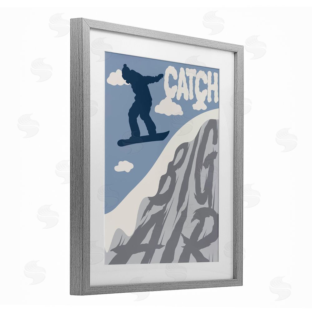 Marcus Prime Catch Big Air Snowboard Gray Framed Print Under Glass Wall Art