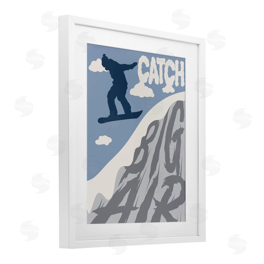Marcus Prime Catch Big Air Snowboard White Framed Print Under Glass Wall Art