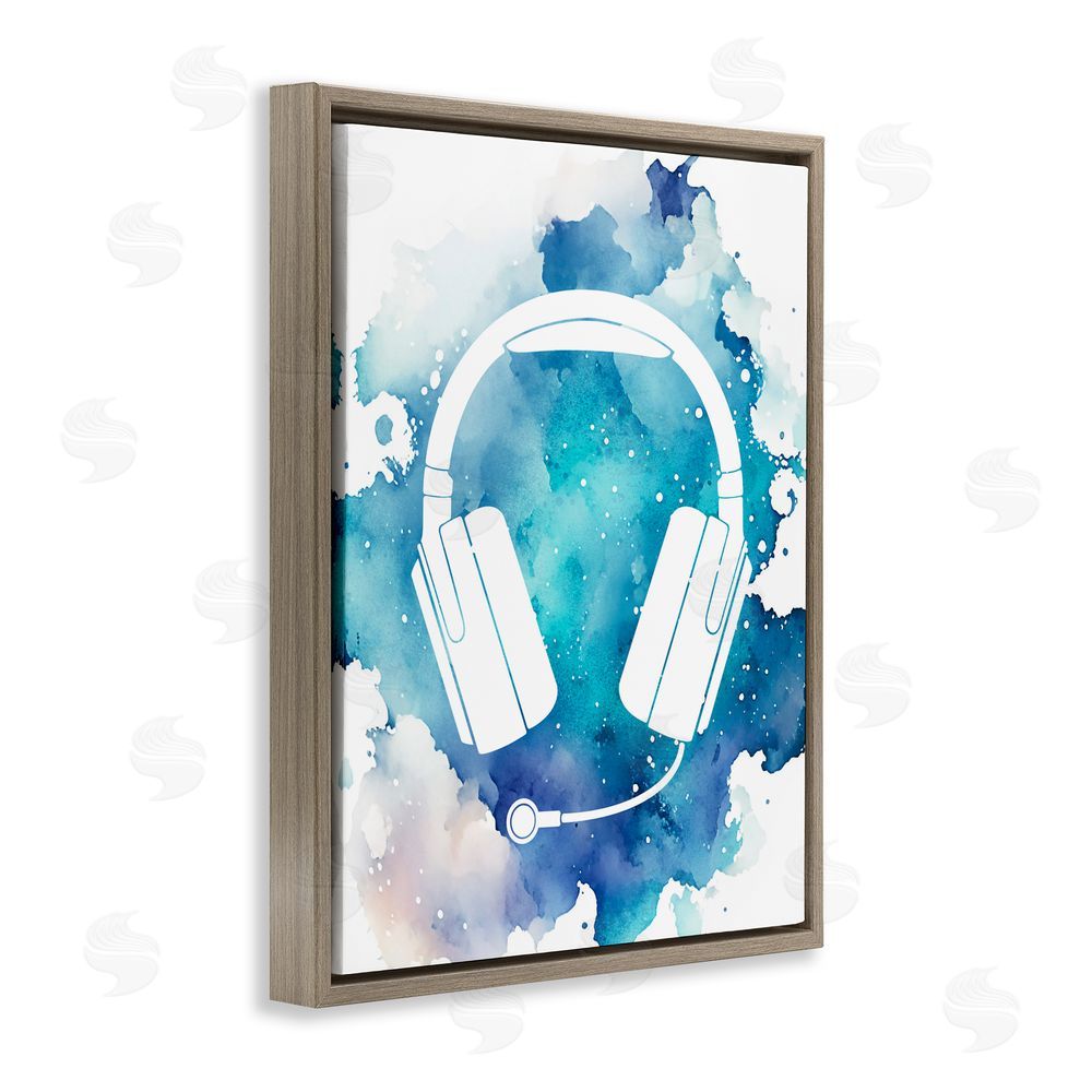 Marcus Prime Blue Headphone Splatter Brown Floating Frame Canvas Wall Art Print