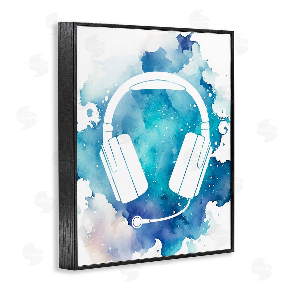 Marcus Prime Blue Headphone Splatter Black Framed Giclee Print Wall Art