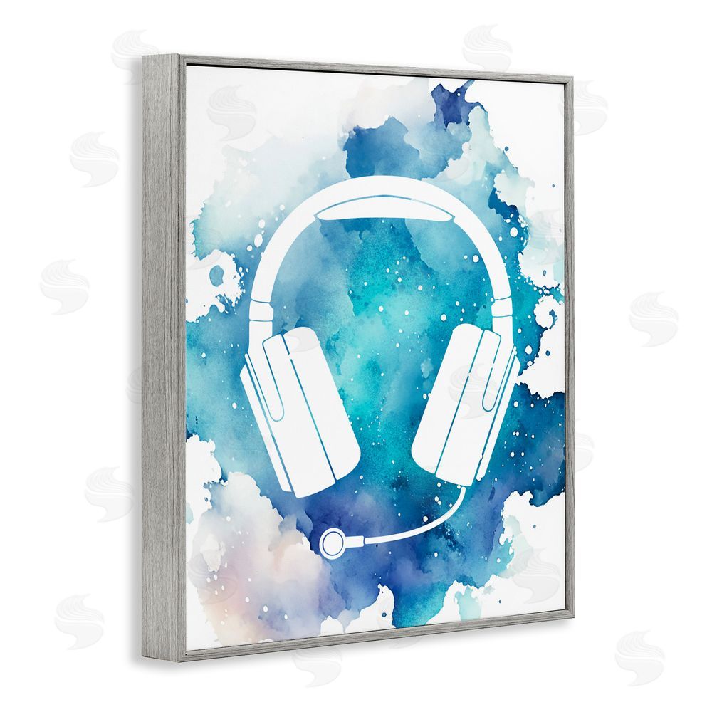 Marcus Prime Blue Headphone Splatter Gray Framed Giclee Print Wall Art