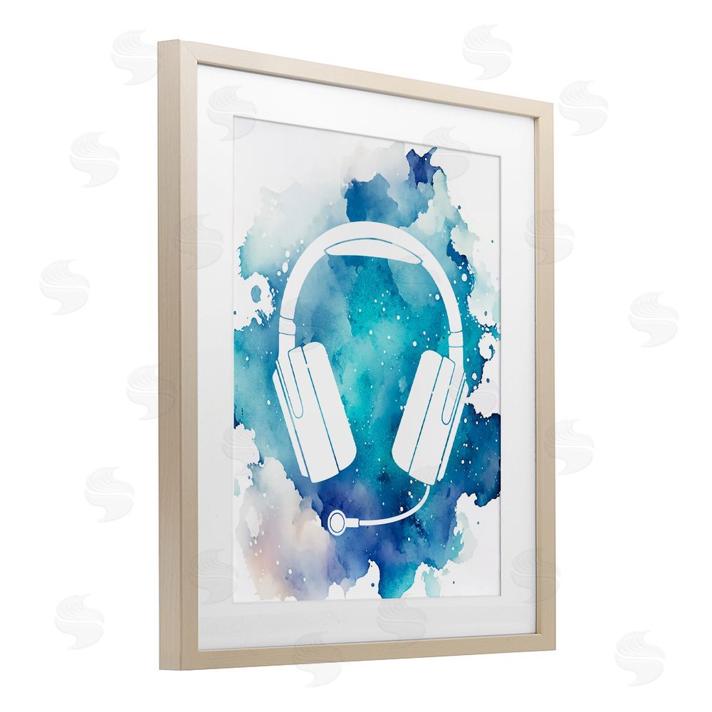 Marcus Prime Blue Headphone Splatter Brown Framed Print Under Glass Wall Art