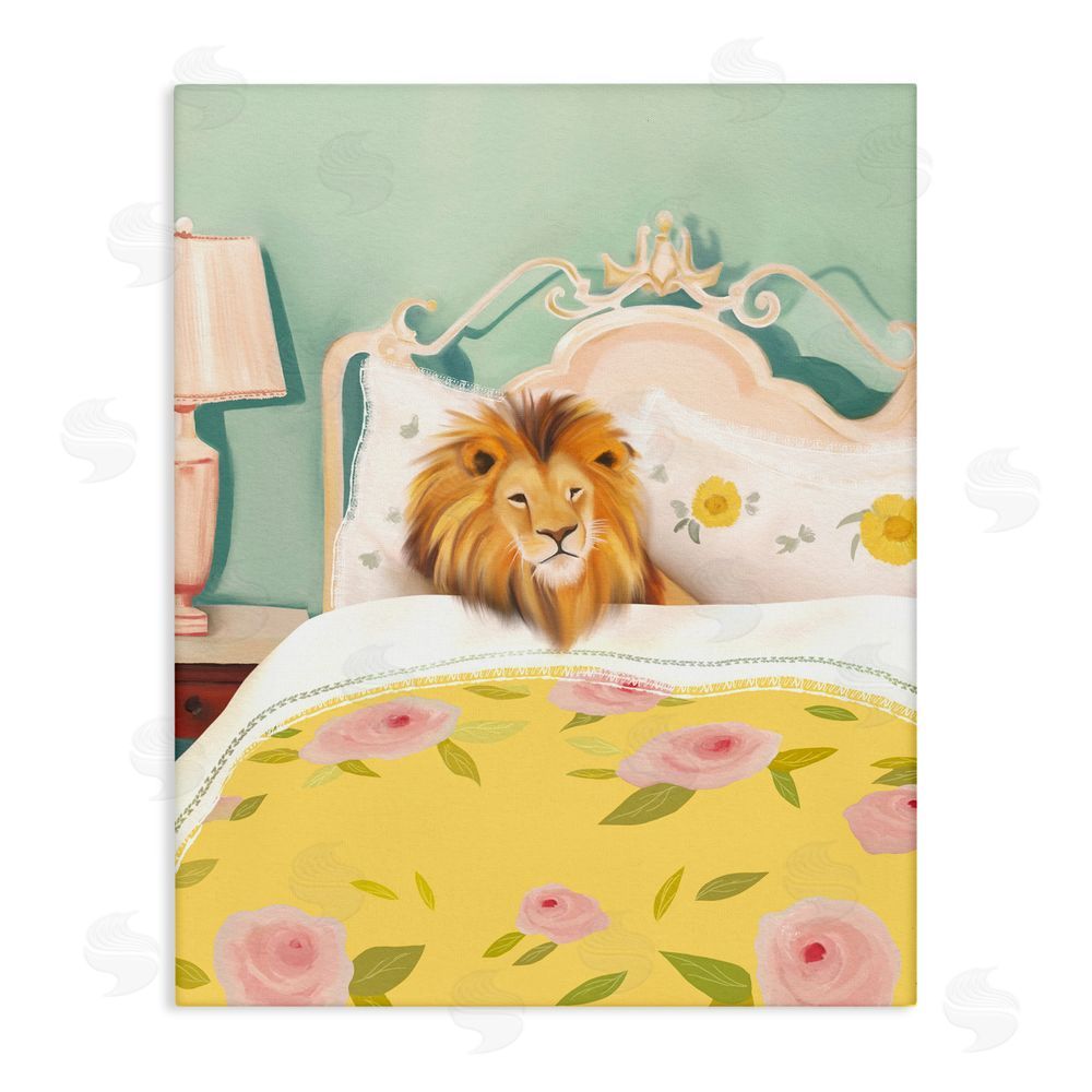 Leah Straatsma Good Morning Lion in Bed Stretched Canvas Wall Art Print