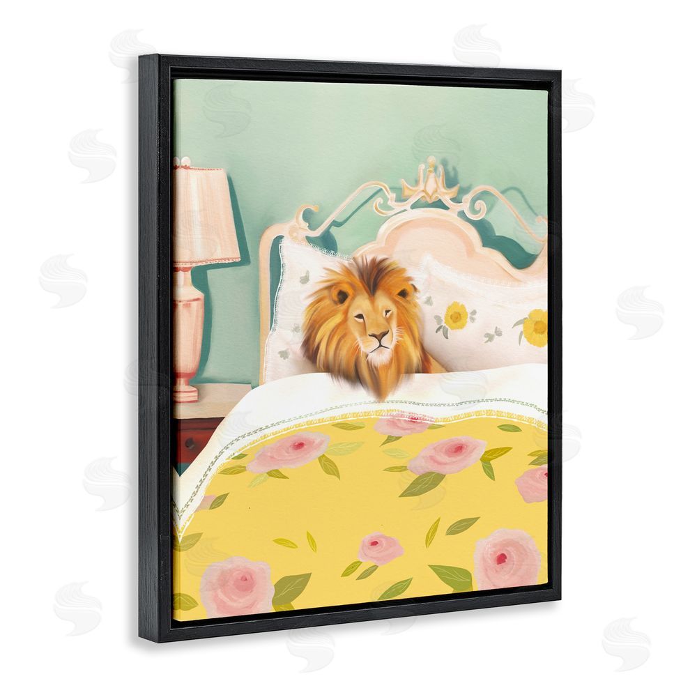 Leah Straatsma Good Morning Lion in Bed Black Floating Frame Canvas Wall Art Print