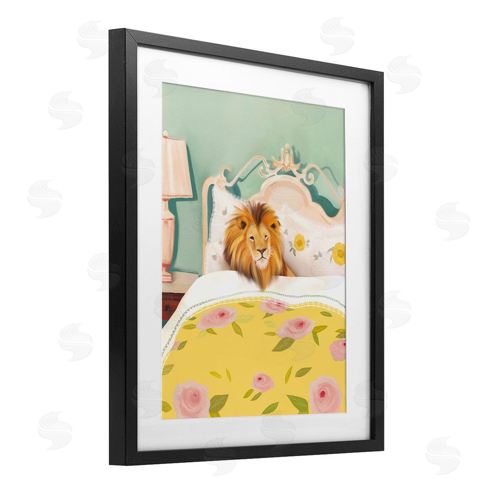 Leah Straatsma Good Morning Lion in Bed Black Framed Print Under Glass Wall Art