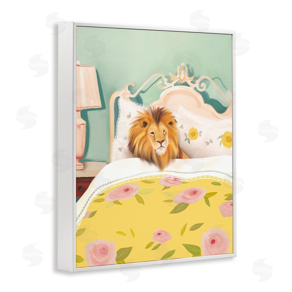Leah Straatsma Good Morning Lion in Bed White Framed Giclee Print Wall Art