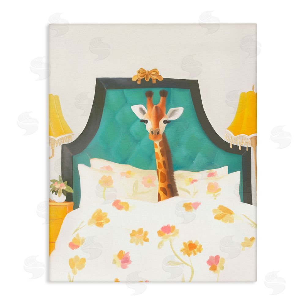 Leah Straatsma Good Morning Giraffe in Bed Stretched Canvas Wall Art Print