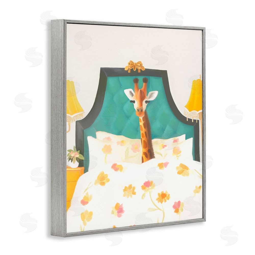 Leah Straatsma Good Morning Giraffe in Bed Gray Framed Giclee Print Wall Art