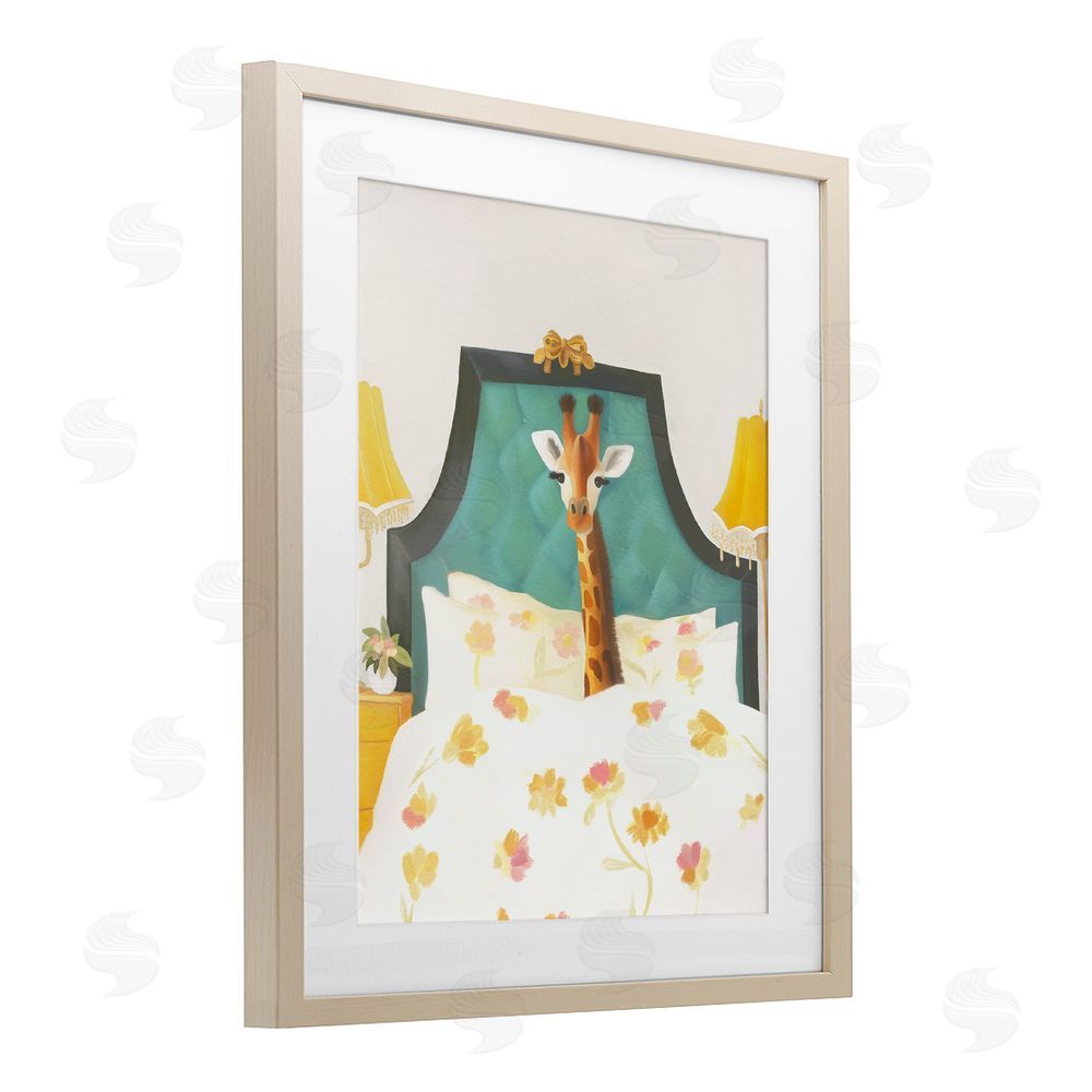 Leah Straatsma Good Morning Giraffe in Bed Brown Framed Print Under Glass Wall Art