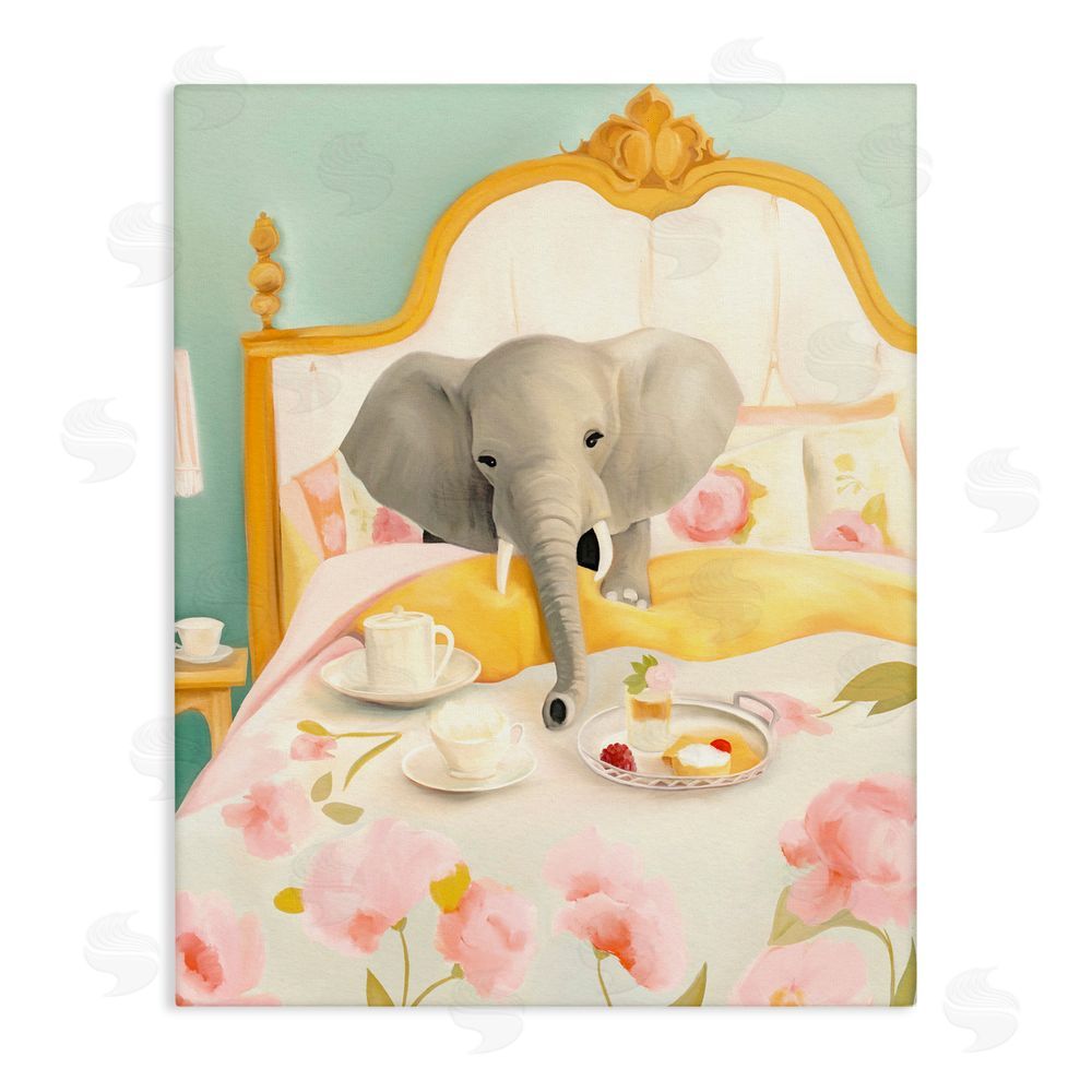 Leah Straatsma Breakfast in Bed Elephant Stretched Canvas Wall Art Print