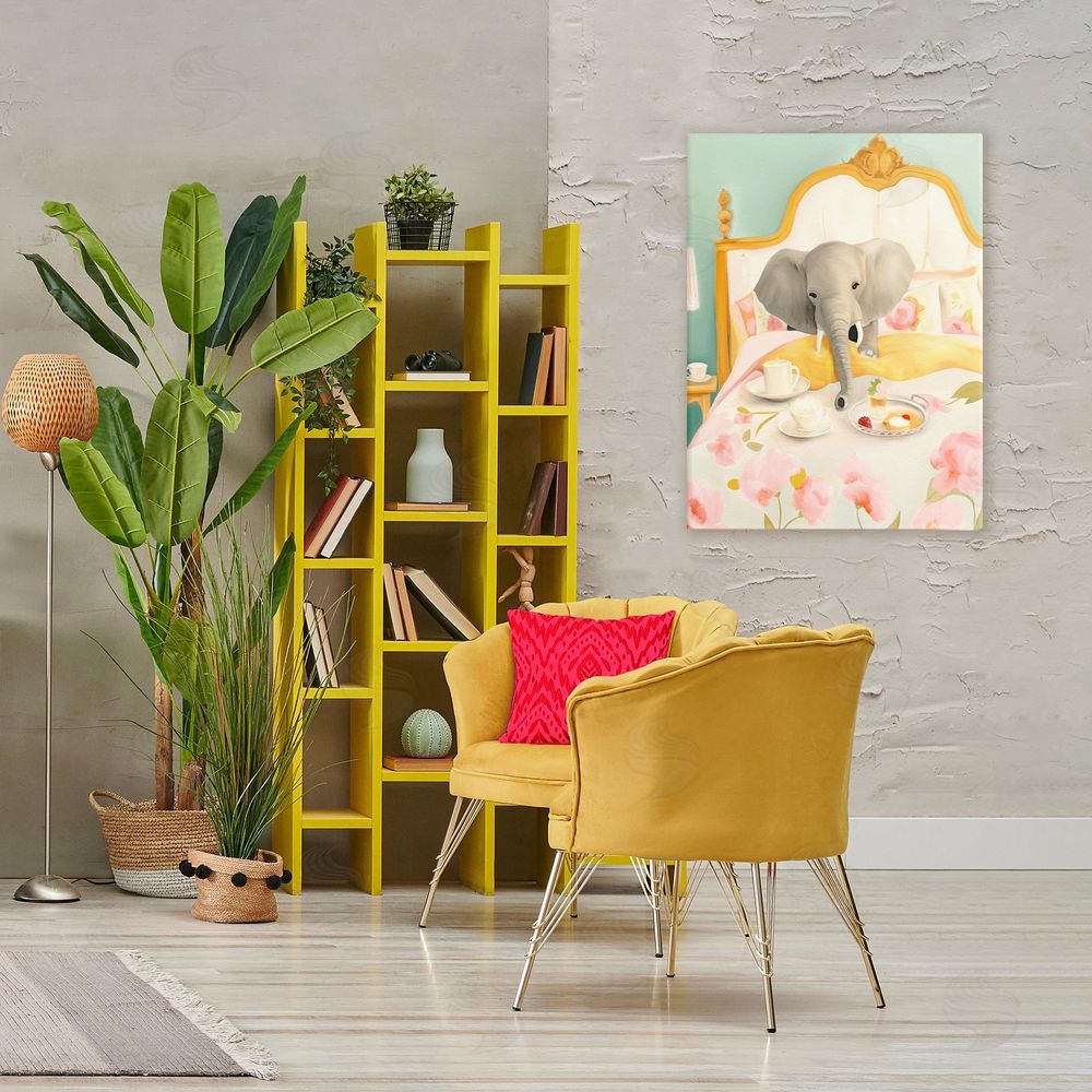 Leah Straatsma Breakfast in Bed Elephant Stretched Canvas Wall Art Print in Room
