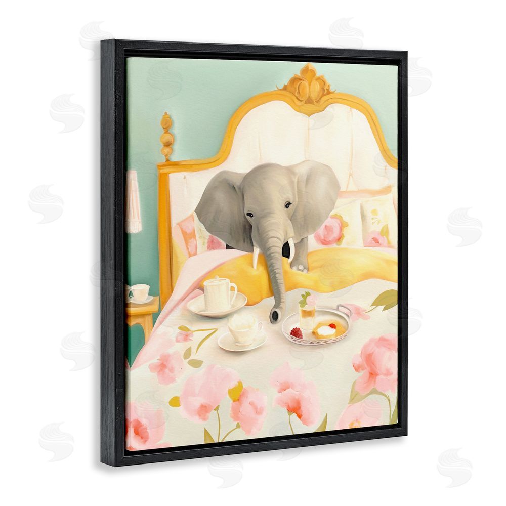 Leah Straatsma Breakfast in Bed Elephant Black Floating Frame Canvas Wall Art Print