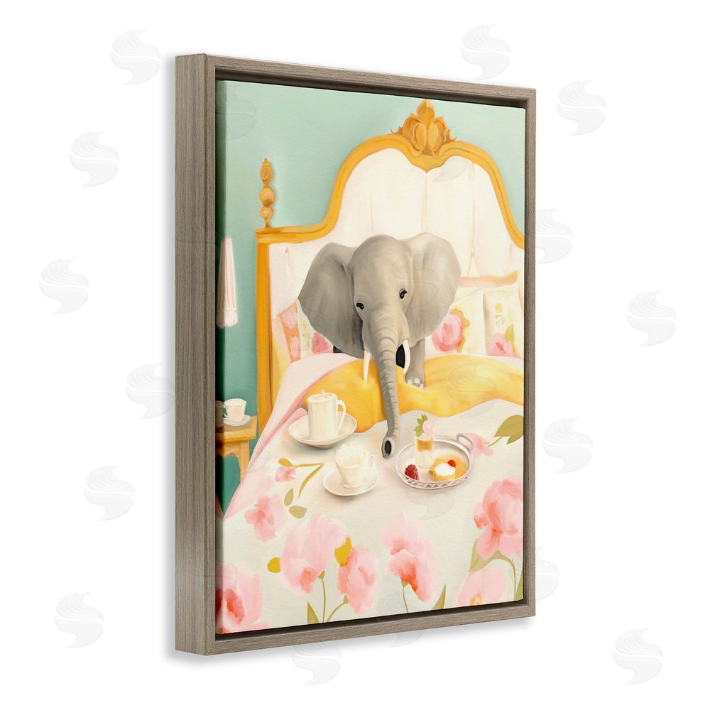 Leah Straatsma Breakfast in Bed Elephant Brown Floating Frame Canvas Wall Art Print