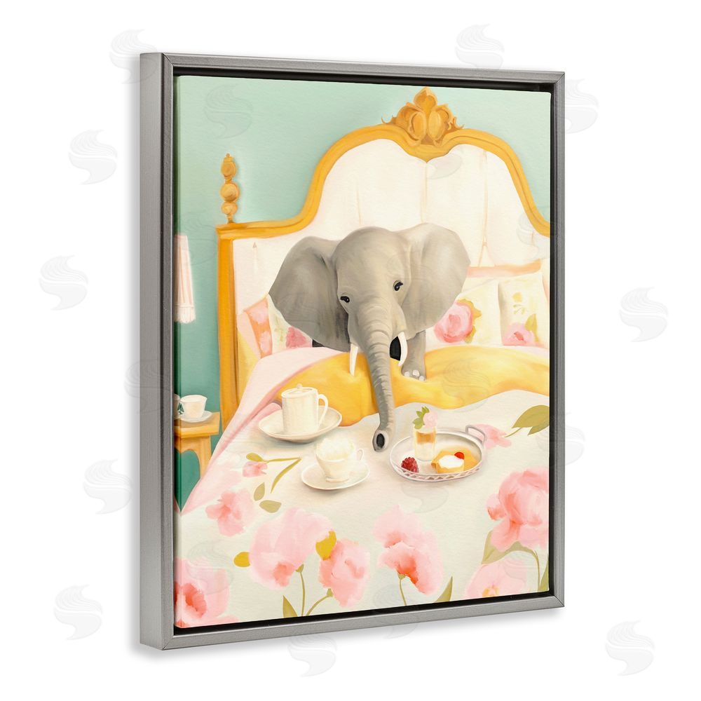 Leah Straatsma Breakfast in Bed Elephant Gray Floating Frame Canvas Wall Art Print