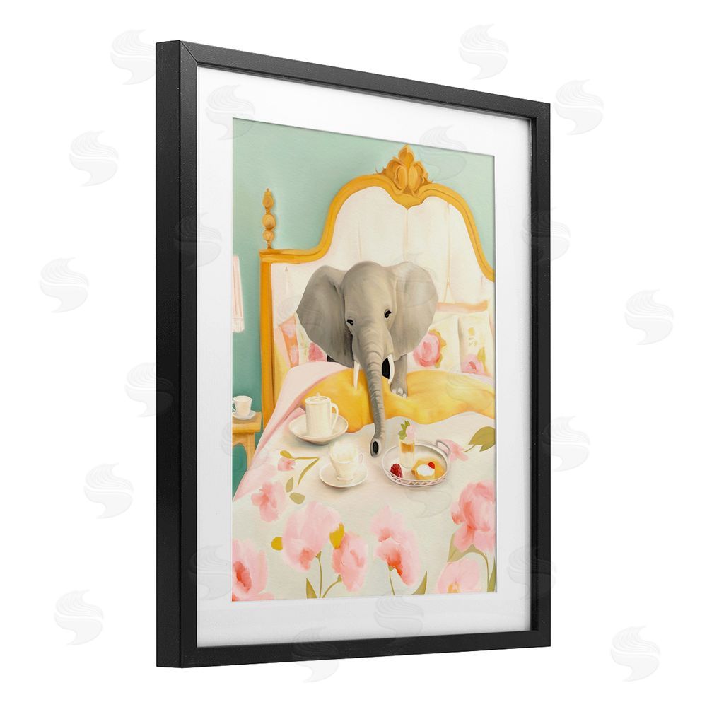 Leah Straatsma Breakfast in Bed Elephant Black Framed Print Under Glass Wall Art