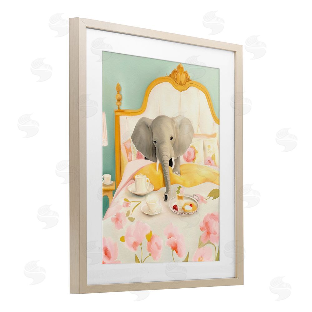 Leah Straatsma Breakfast in Bed Elephant Brown Framed Print Under Glass Wall Art