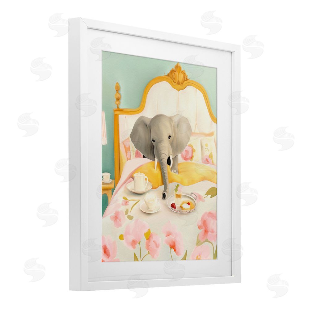 Leah Straatsma Breakfast in Bed Elephant White Framed Print Under Glass Wall Art