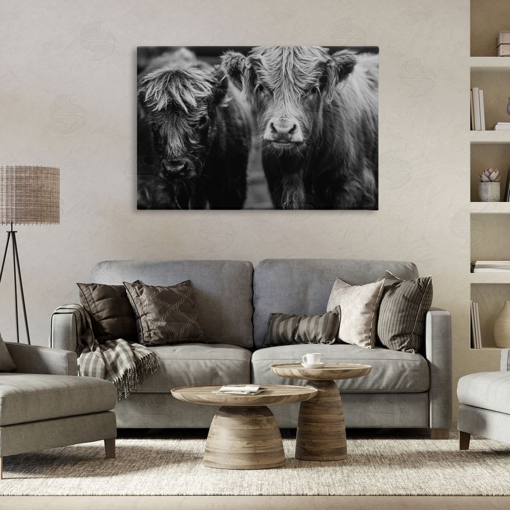Amy Carroll Cow Faces on Farm Stretched Canvas Wall Art Print in Room