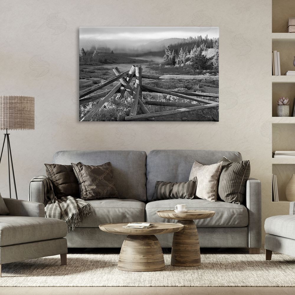 MJ Photography Grand Tetons Fence Beyond Stretched Canvas Wall Art Print in Room