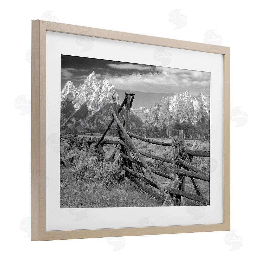 MJ Photography Grand Tetons Mountains & Fence Brown Framed Print Under Glass Wall Art