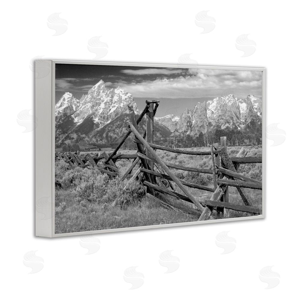 MJ Photography Grand Tetons Mountains & Fence White Framed Giclee Print Wall Art