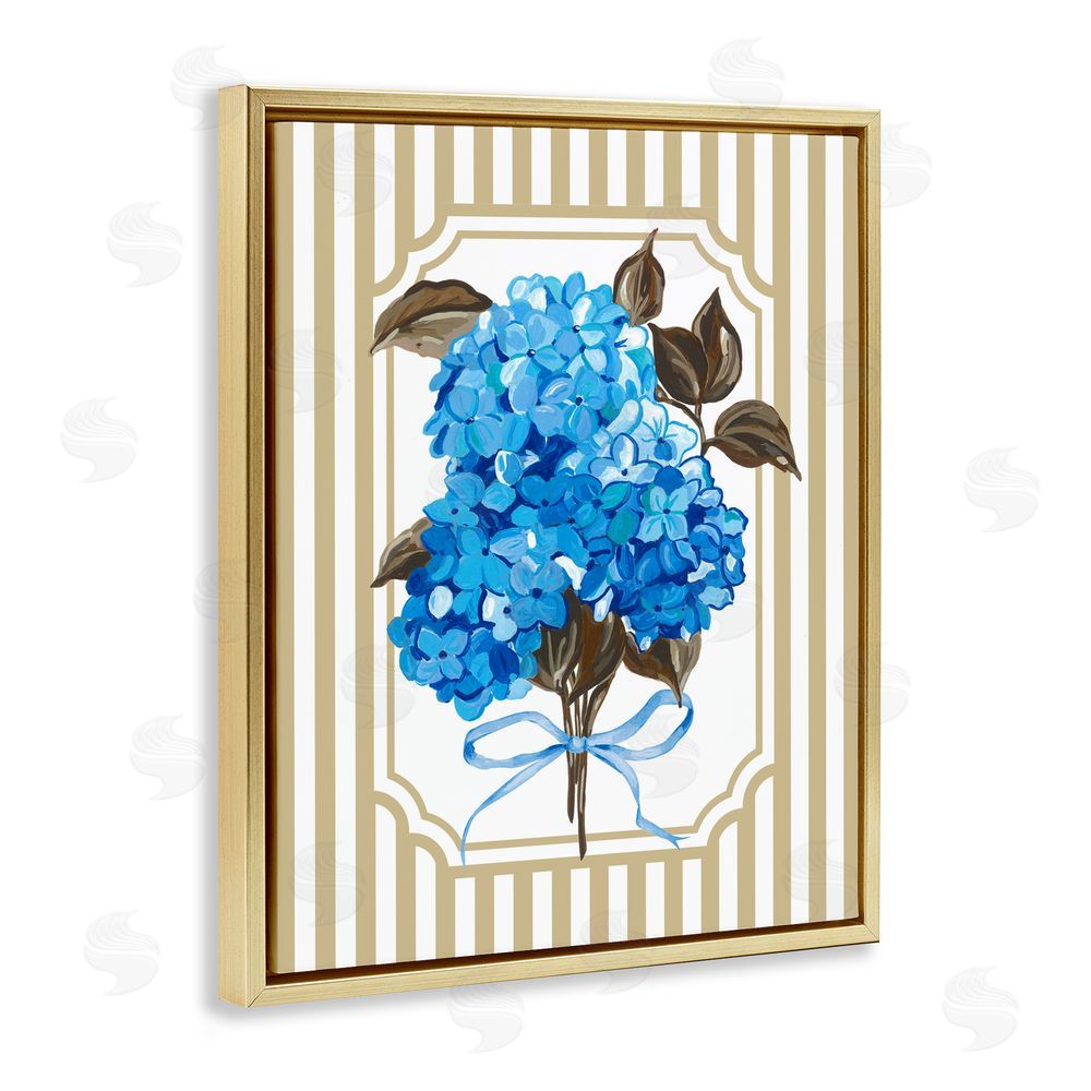 Adonna Ebrahimi Blue Hydrangea Blossom Bow Gold Floating Frame Canvas Wall Art Print
