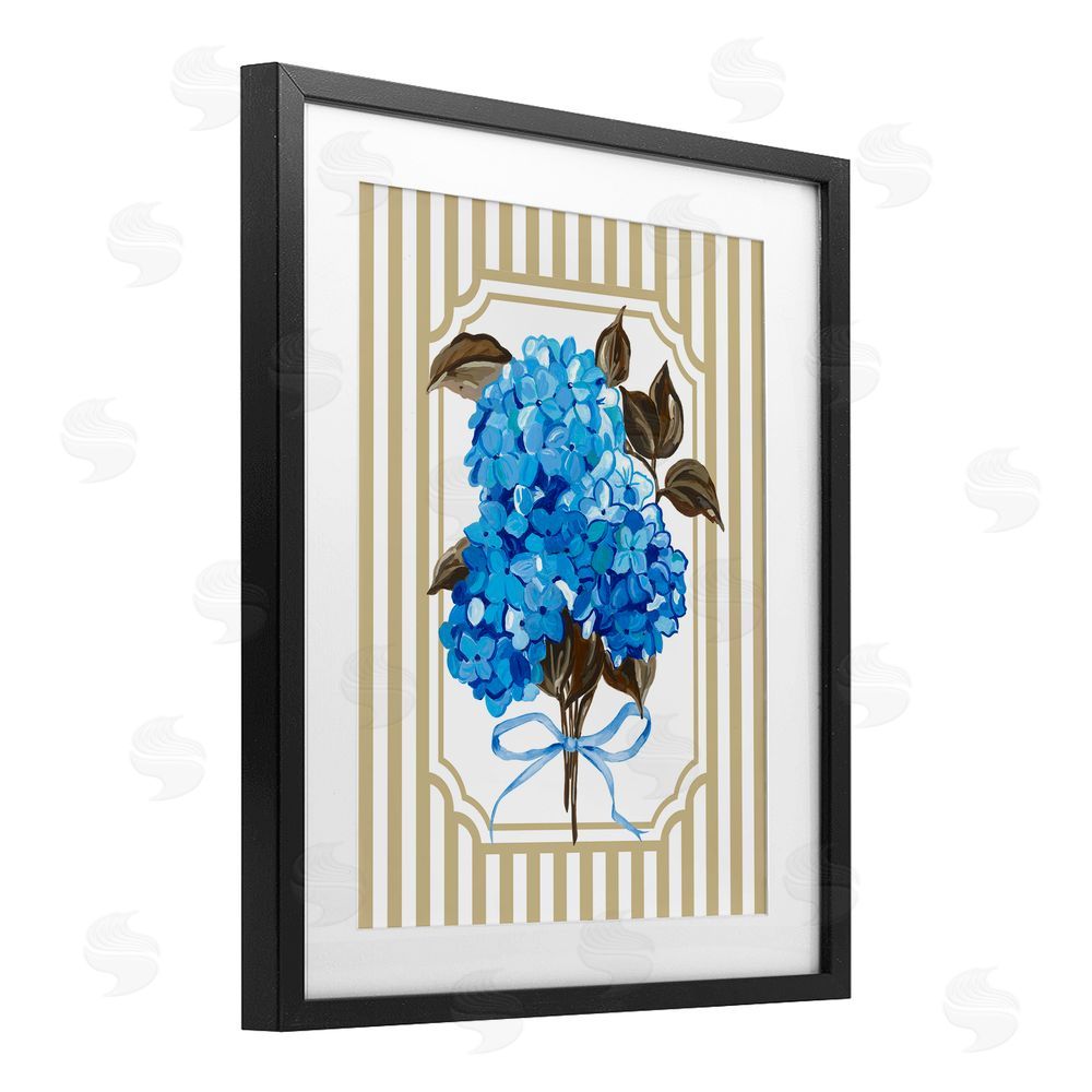 Adonna Ebrahimi Blue Hydrangea Blossom Bow Black Framed Print Under Glass Wall Art