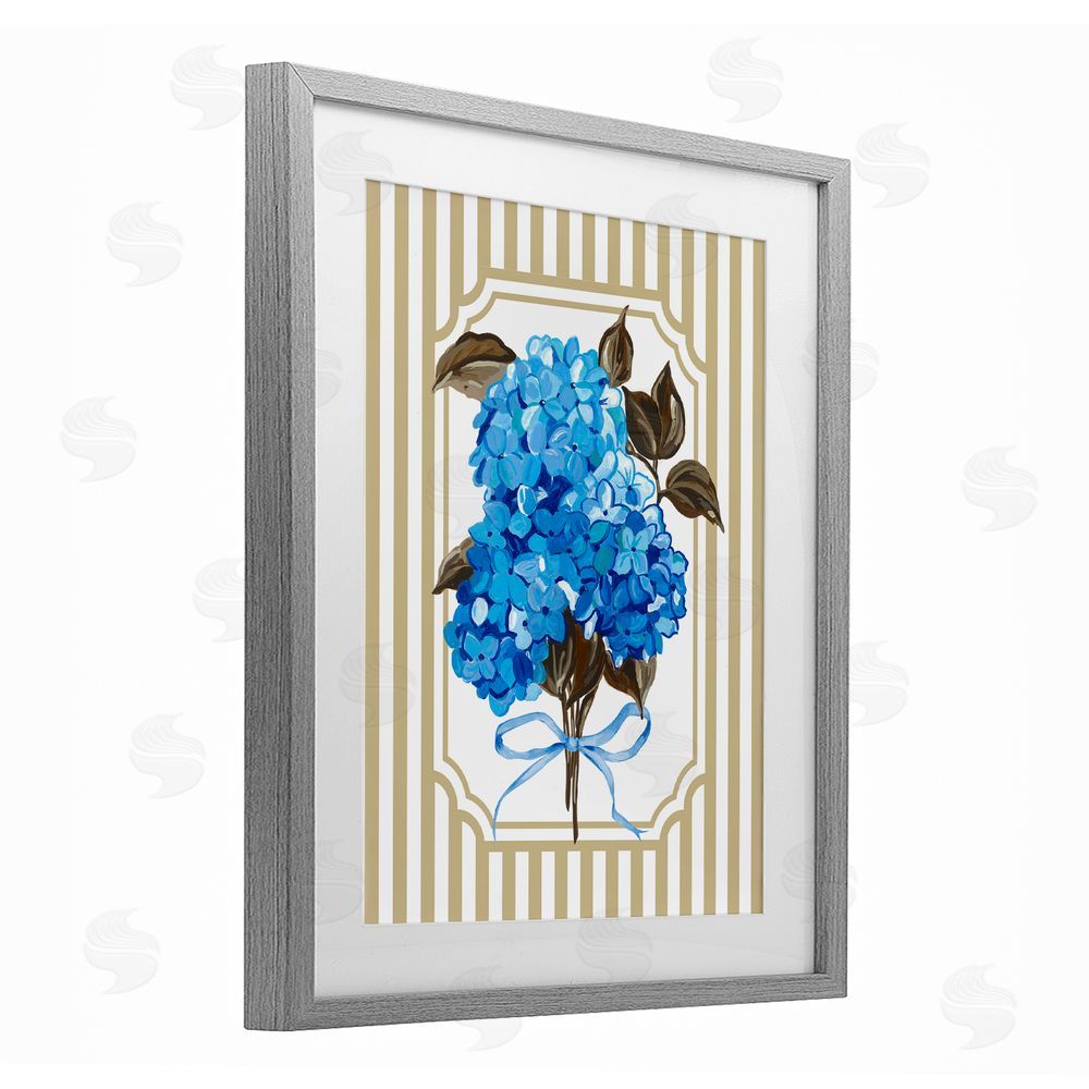 Adonna Ebrahimi Blue Hydrangea Blossom Bow Gray Framed Print Under Glass Wall Art