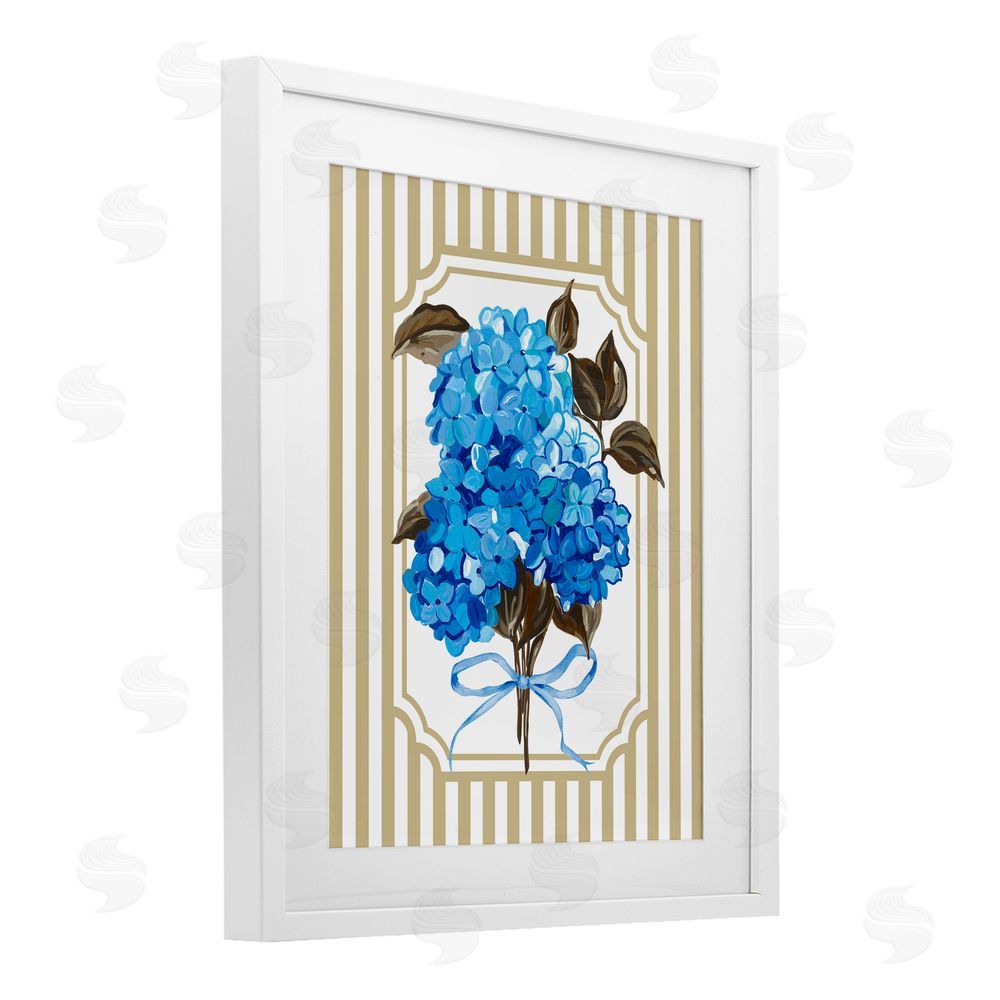 Adonna Ebrahimi Blue Hydrangea Blossom Bow White Framed Print Under Glass Wall Art