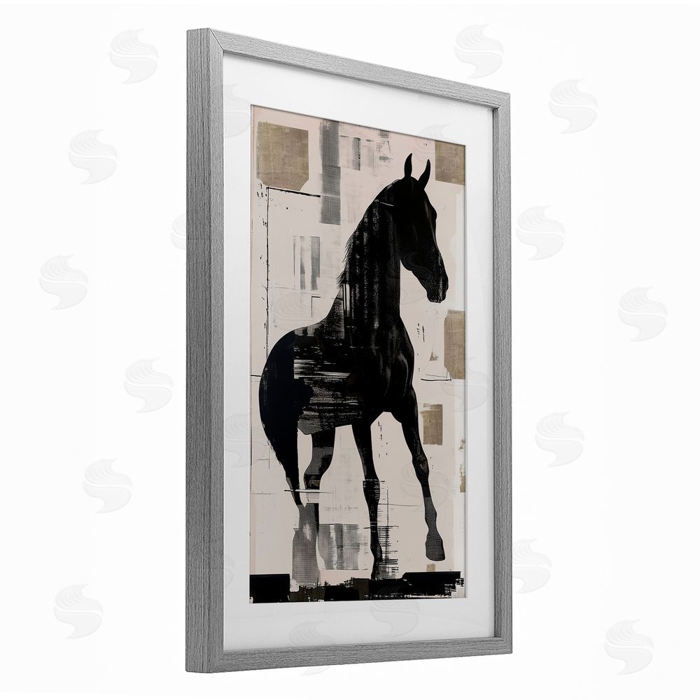 Annabelle Hall Equinity Horse Silhouette Gray Framed Print Under Glass Wall Art