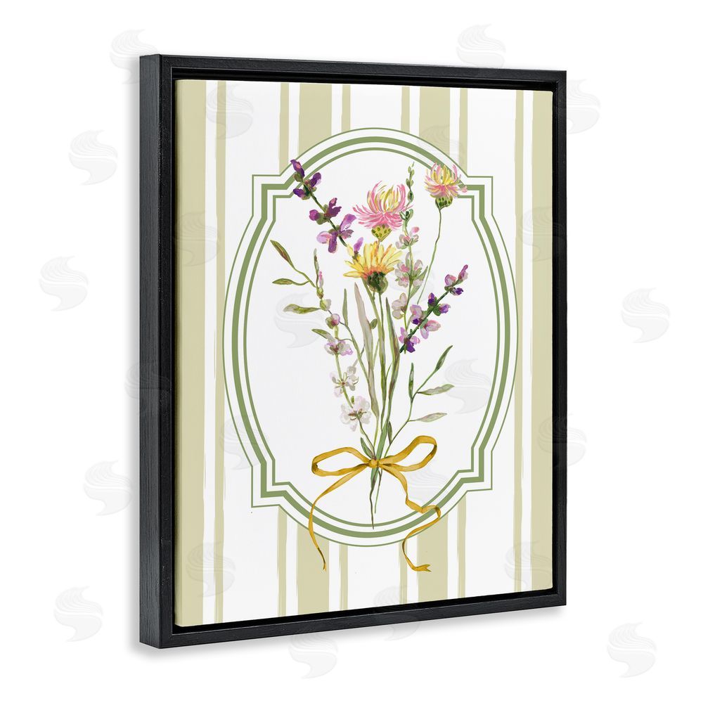 Adonna Ebrahimi Wildflowers Bouquet Classic Stripes Black Floating Frame Canvas Wall Art Print