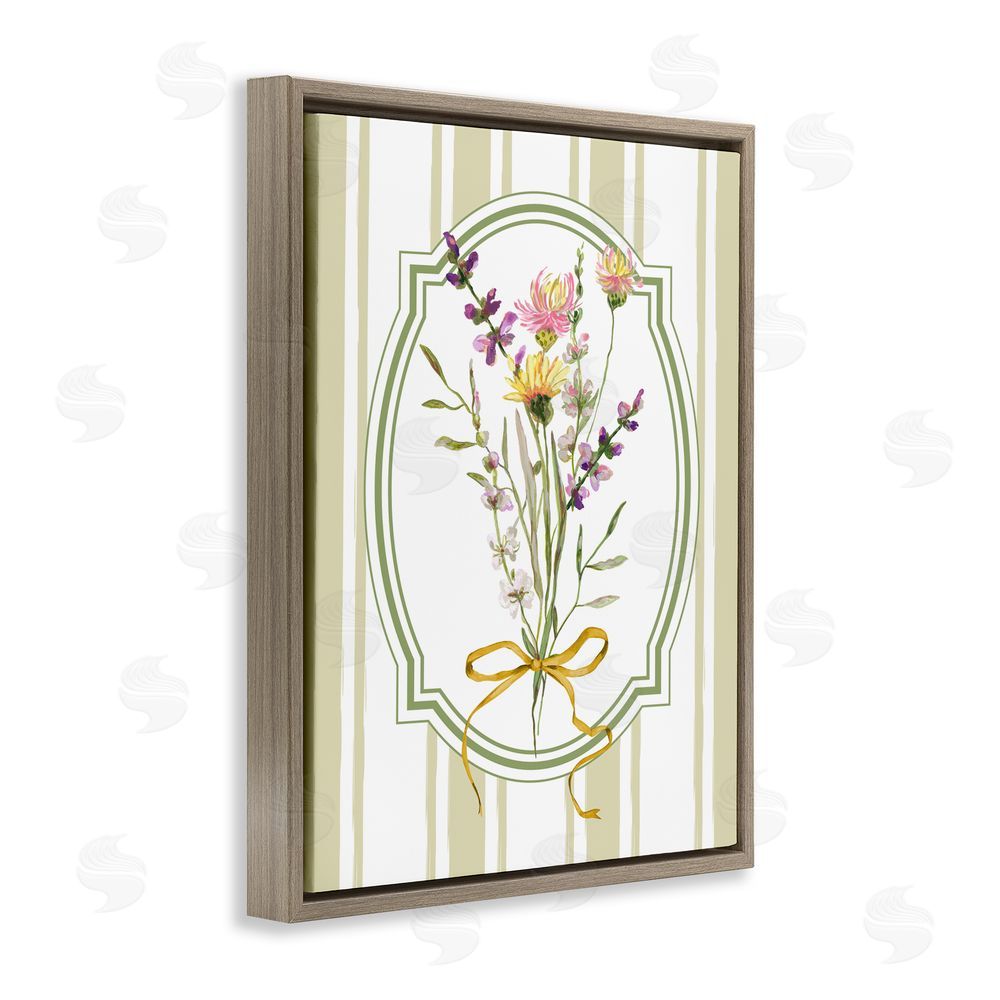 Adonna Ebrahimi Wildflowers Bouquet Classic Stripes Brown Floating Frame Canvas Wall Art Print