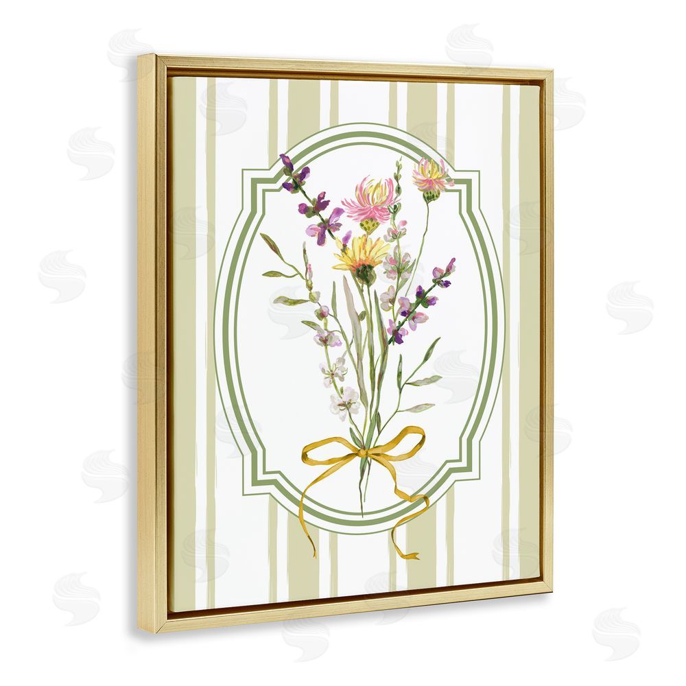 Adonna Ebrahimi Wildflowers Bouquet Classic Stripes Gold Floating Frame Canvas Wall Art Print