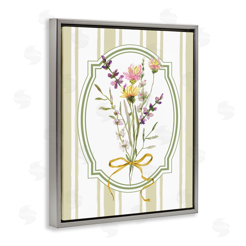 Adonna Ebrahimi Wildflowers Bouquet Classic Stripes Gray Floating Frame Canvas Wall Art Print