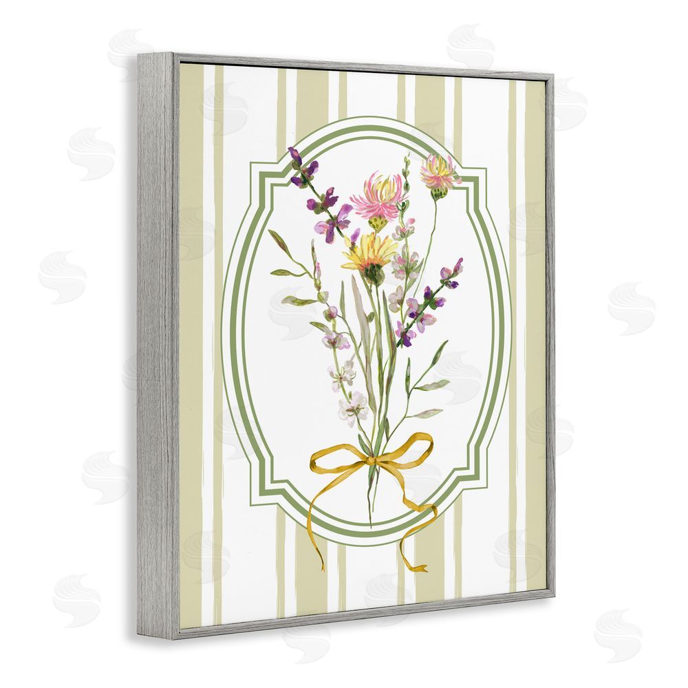 Adonna Ebrahimi Wildflowers Bouquet Classic Stripes Gray Framed Giclee Print Wall Art