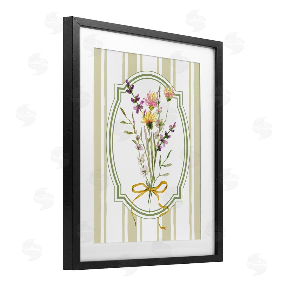 Adonna Ebrahimi Wildflowers Bouquet Classic Stripes Black Framed Print Under Glass Wall Art