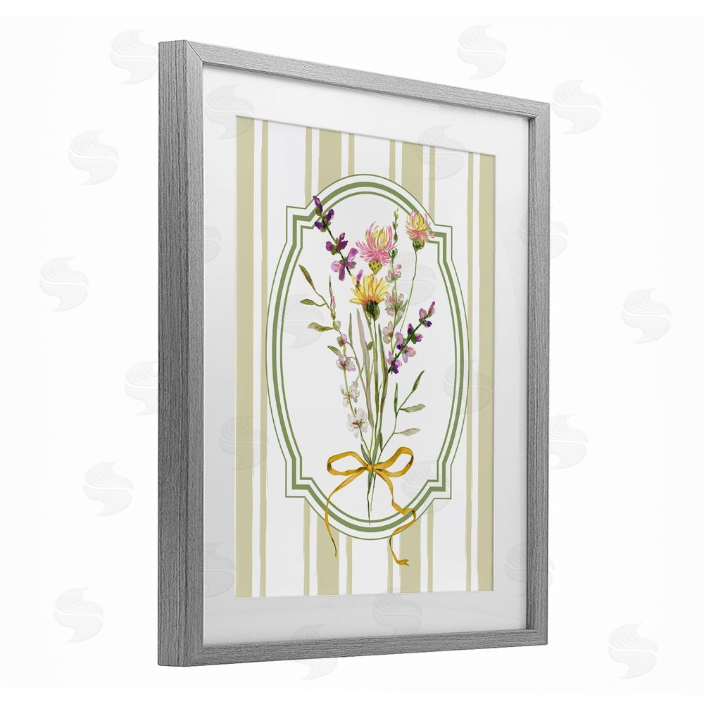 Adonna Ebrahimi Wildflowers Bouquet Classic Stripes Gray Framed Print Under Glass Wall Art