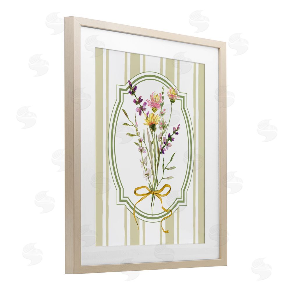 Adonna Ebrahimi Wildflowers Bouquet Classic Stripes Brown Framed Print Under Glass Wall Art