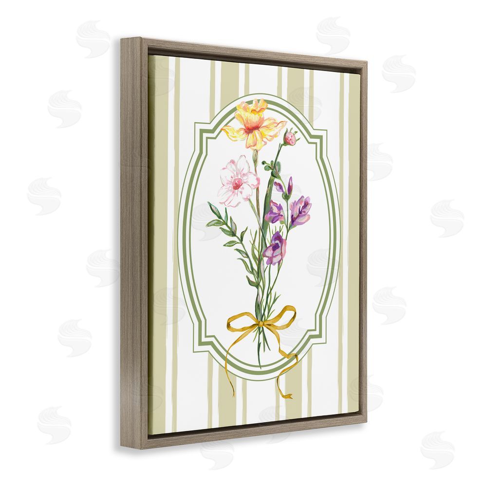 Adonna Ebrahimi Vintage Wildflowers with Ribbon Brown Floating Frame Canvas Wall Art Print